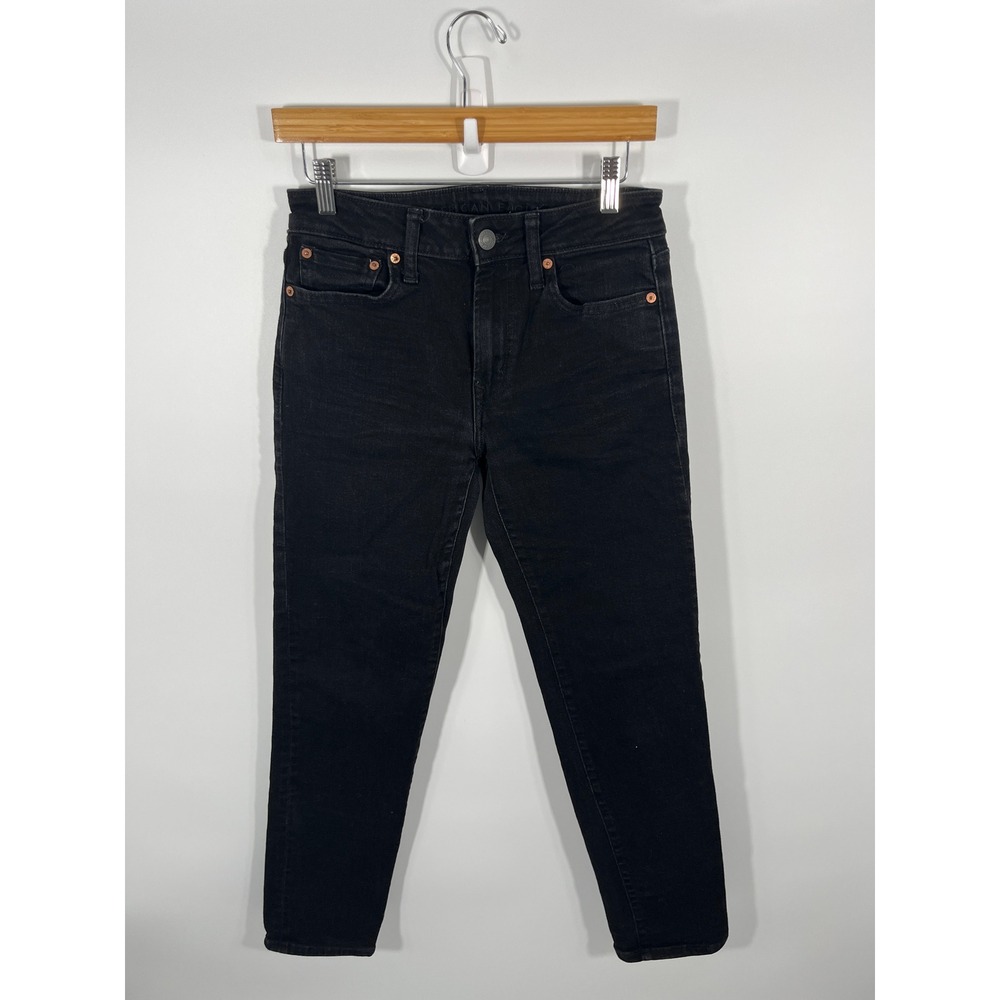 American Eagle Slim Straight Mens Jeans 28x30 Black Dark Wash Mid Rise Denim